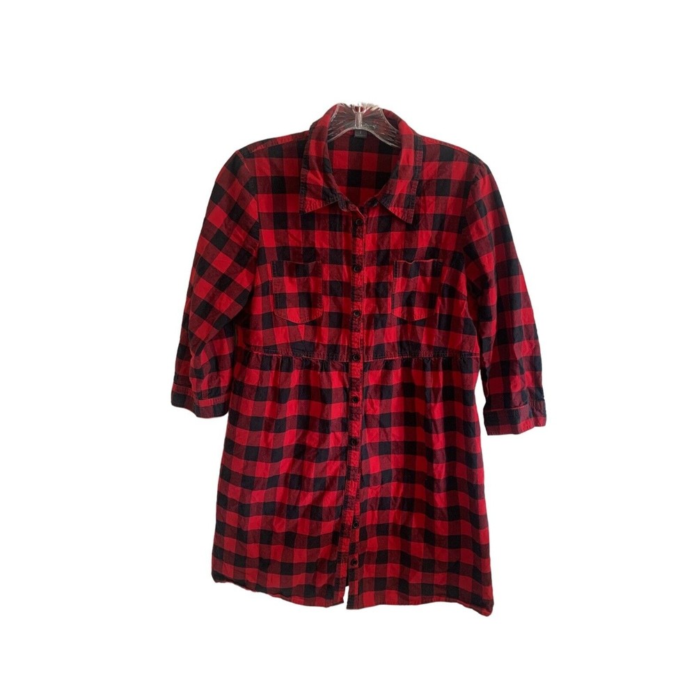 Twenty One Women's Woven Long Sleeve Plaid Button-Up Shirt Red Black Sz Small 1